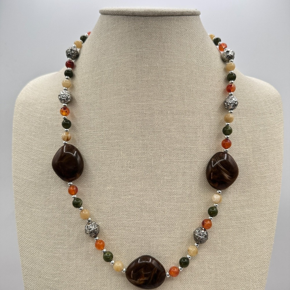 Vintage 90s Silver Tone Chunky Beaded Necklace Retro Women's Classic Jewelry